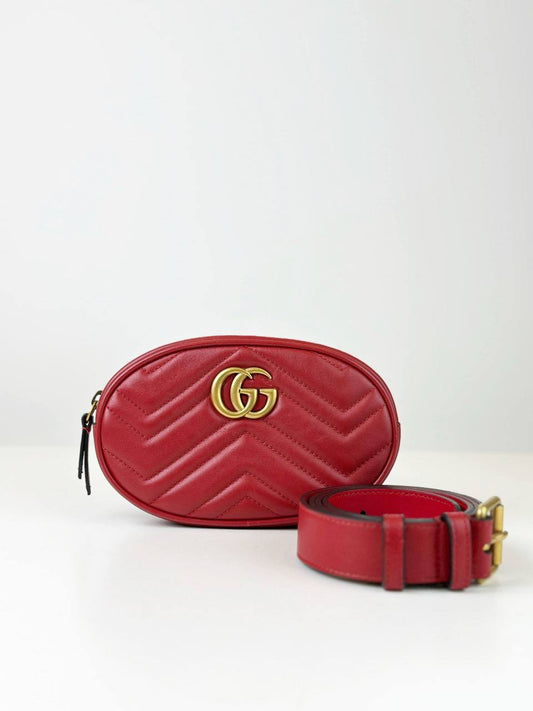 GUCCI GG MARMONT RED MATELASSE LEATHER BELT BAG