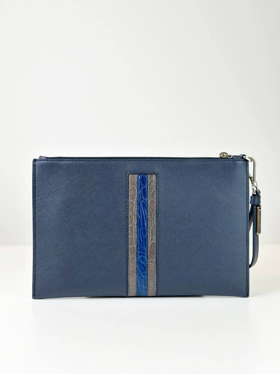 PRADA NAVY BLUE SAFFIANO LEATHER CLUTCH