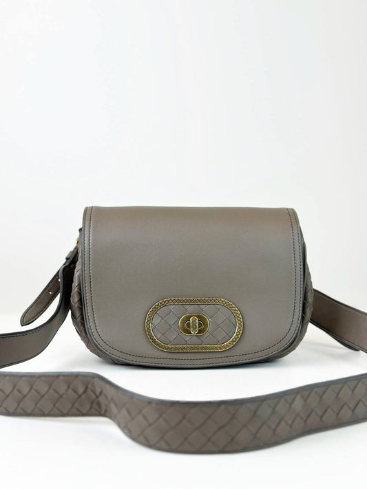 BOTTEGA VENETA GREY NAPPA INTRECCIATO LUNA CROSSBODY BAG