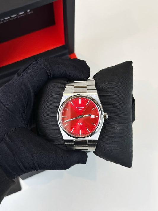 TISSOT PRX POWERMATIC 80 RED DIAL AUTOMATIC WATCH