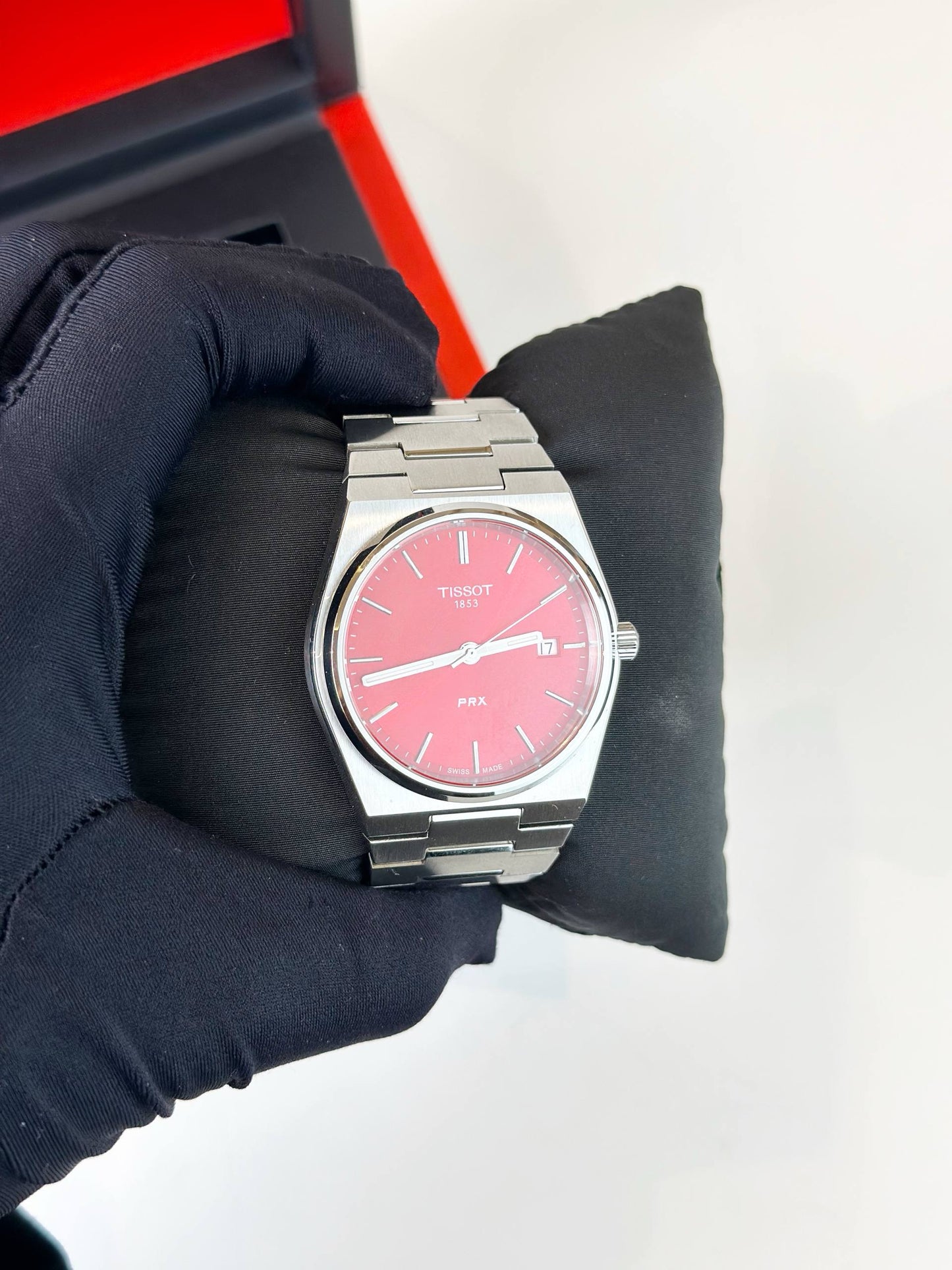 TISSOT PRX POWERMATIC 80 RED DIAL AUTOMATIC WATCH