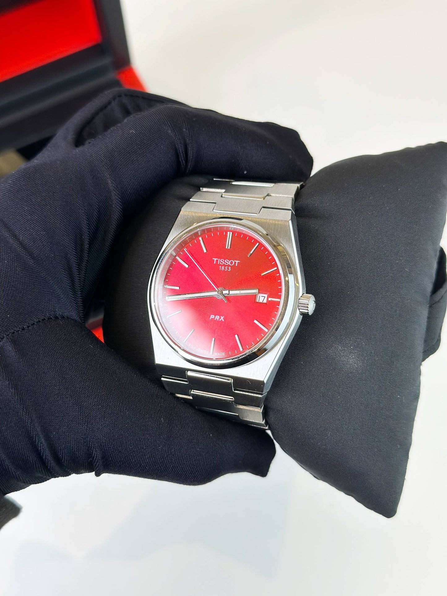 TISSOT PRX POWERMATIC 80 RED DIAL AUTOMATIC WATCH