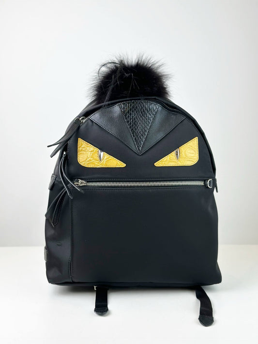 FENDI BLACK NYLON MEDIUM MONSTER EYES BACKPACK