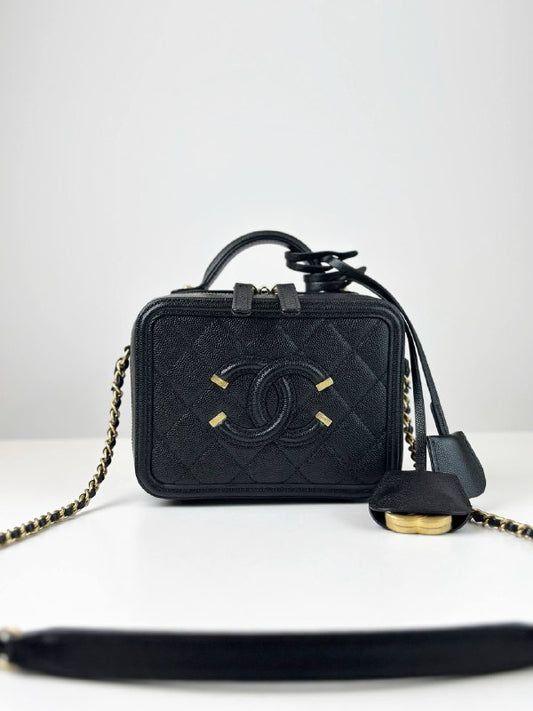 CHANEL CC FILIGREE BLACK CAVIAR VANITY CROSSBODY BAG
