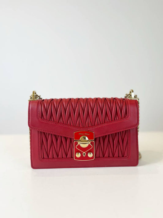 MIU MIU MATELASSE CHAIN LEATHER RED SHOULDER BAG