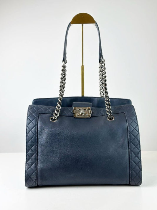 CHANEL BOY REVERSO NAVY BLUE MEDIUM TOTE BAG