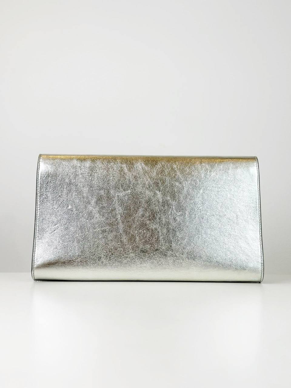 YSL METALLIC SILVER LEATHER CLUTCH