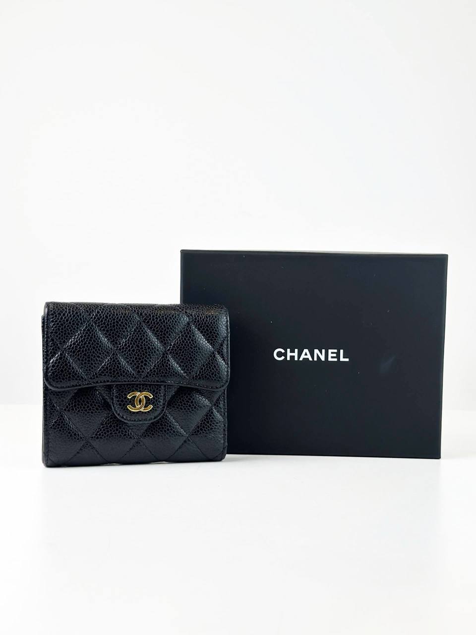 CHANEL CLASSIC SMALL CAVIAR BLACK FLAP WALLET GHW