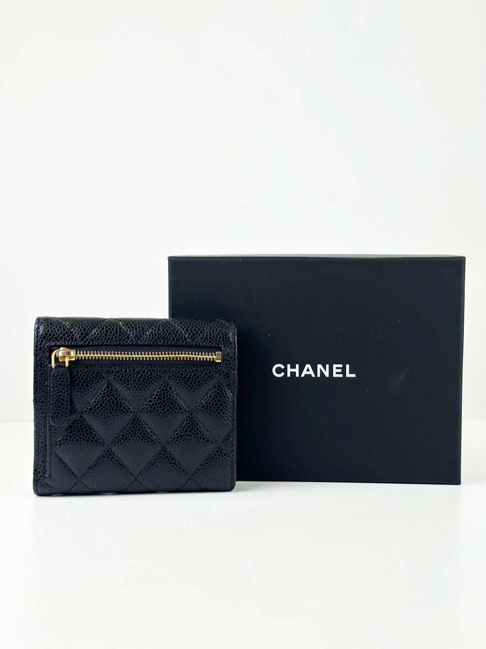 CHANEL CLASSIC SMALL CAVIAR BLACK FLAP WALLET GHW