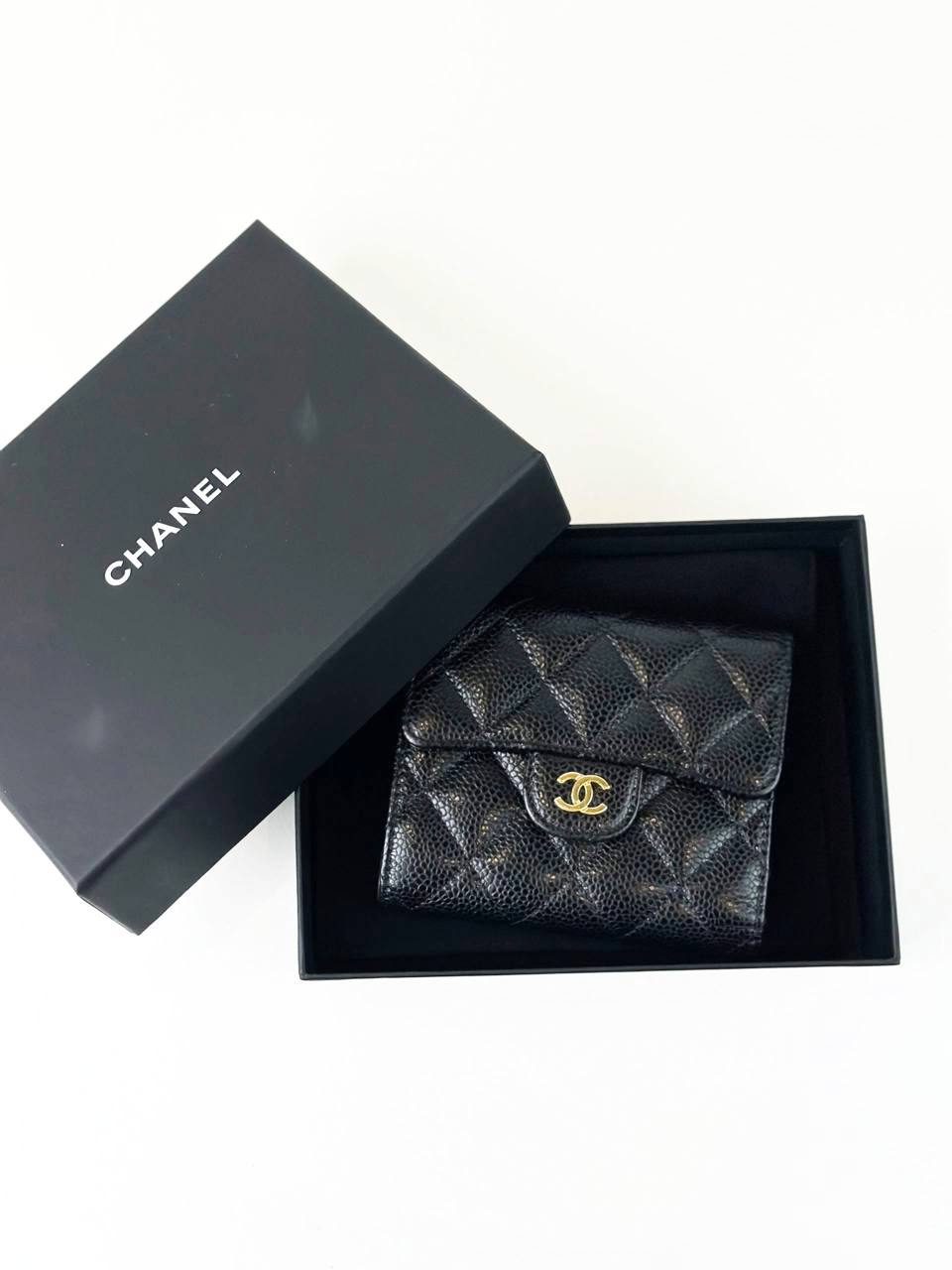 CHANEL CLASSIC SMALL CAVIAR BLACK FLAP WALLET GHW