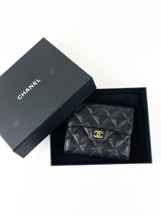 CHANEL CLASSIC SMALL CAVIAR BLACK FLAP WALLET GHW