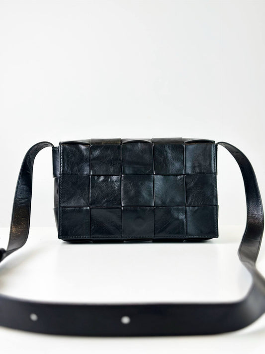 BOTTEGA VENETA CASSETTE INTRECCIATO BLACK CROSSBODY BAG