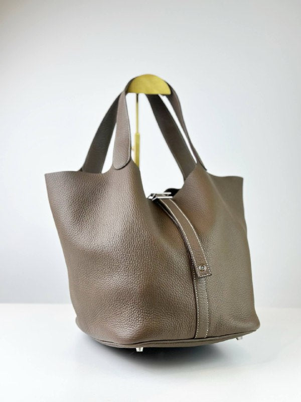 HERMES PICOTIN LOCK 26 IN ETOUPE TAURILLION CLEMENCE LEATHER