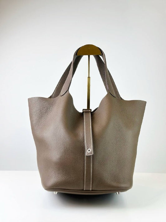 HERMES PICOTIN LOCK 26 IN ETOUPE TAURILLION CLEMENCE LEATHER