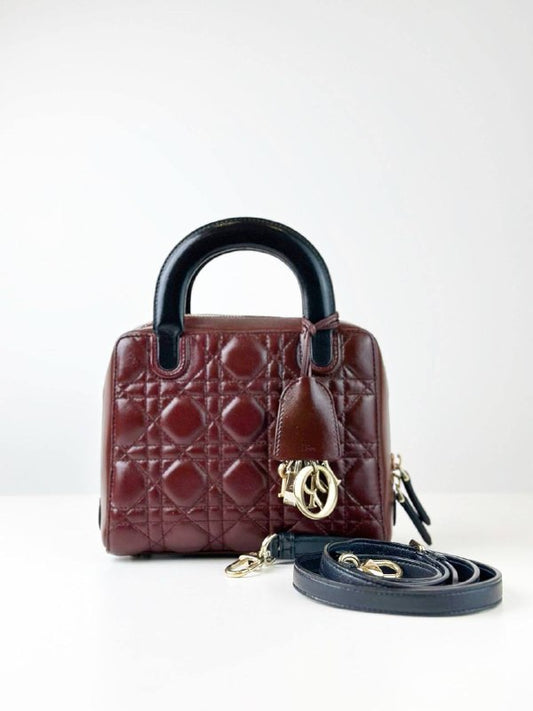DIOR LILY BURGUNDY CANNAGE LEATHER HANDBAG WITH STRAP
