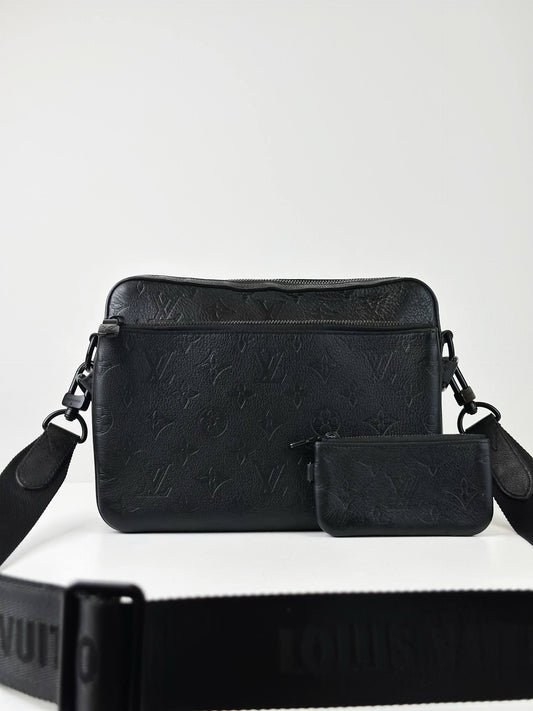 LOUIS VUITTON BLACK SHADOW LEATHER DUO MESSENGER BAG