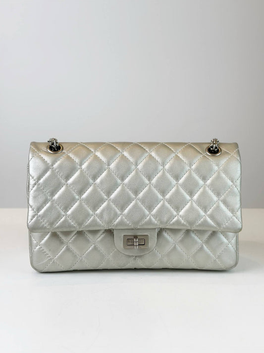 Chanel Silver 2.55 Bag Medium Size