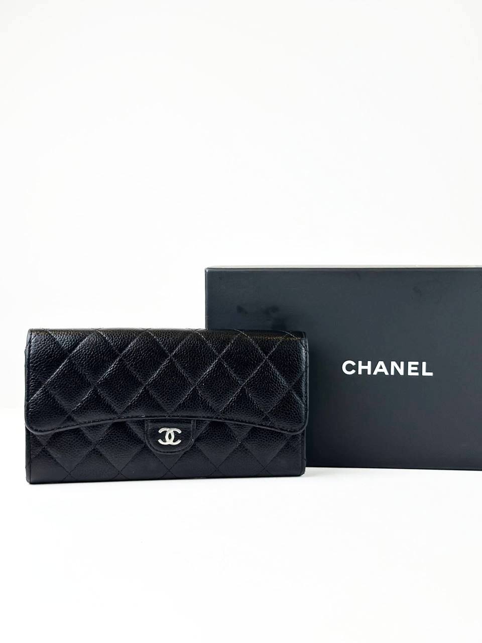 CHANEL CLASSIC FLAP BLACK CAVIAR LONG WALLET SHW