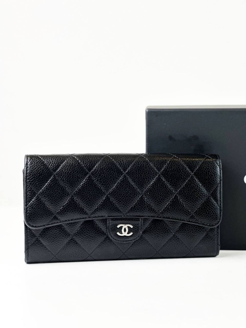 CHANEL CLASSIC FLAP BLACK CAVIAR LONG WALLET SHW