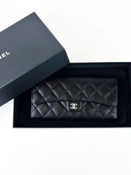 CHANEL CLASSIC FLAP BLACK CAVIAR LONG WALLET SHW