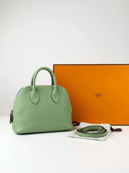 HERMES EVERCOLOR MINI BOLIDE 1923 VERT CRIQUET HANDBAG PHW