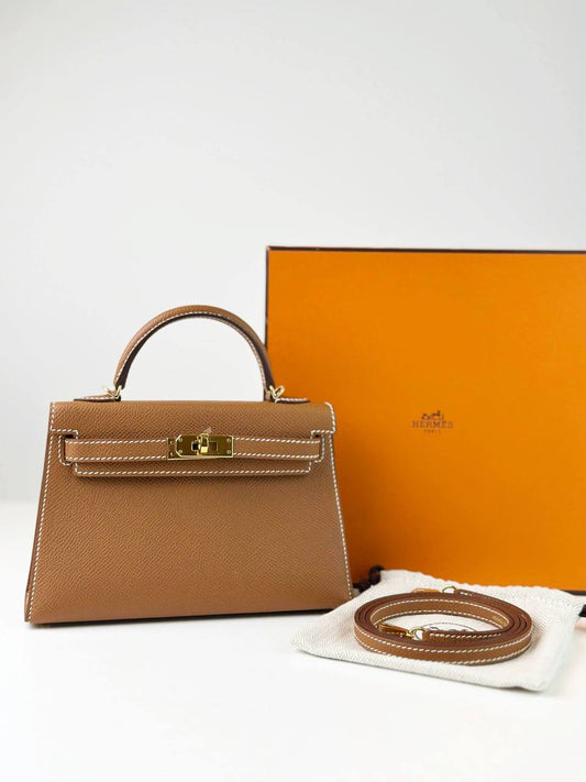 HERMES MINI KELLY GOLD EPSOM LEATHER HANDBAG GHW