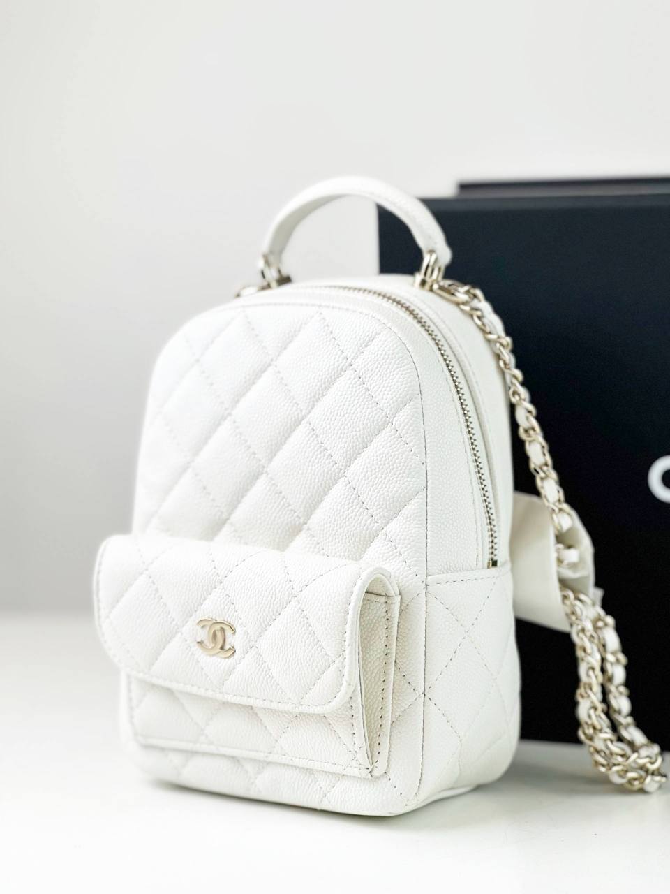 CHANEL WHITE QUILTED CAVIAR 24C MINI BACKPACK GHW