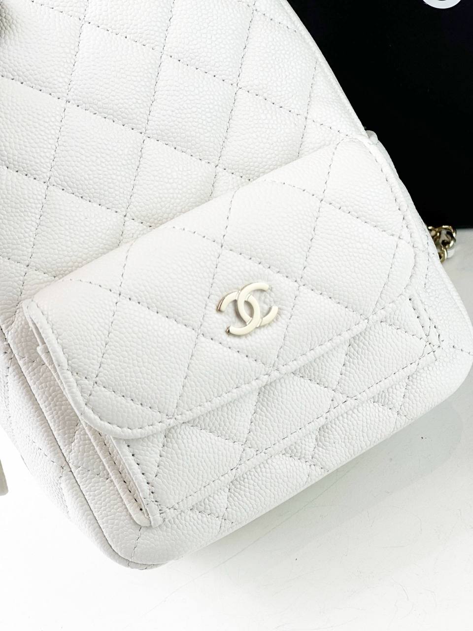 CHANEL WHITE QUILTED CAVIAR 24C MINI BACKPACK GHW