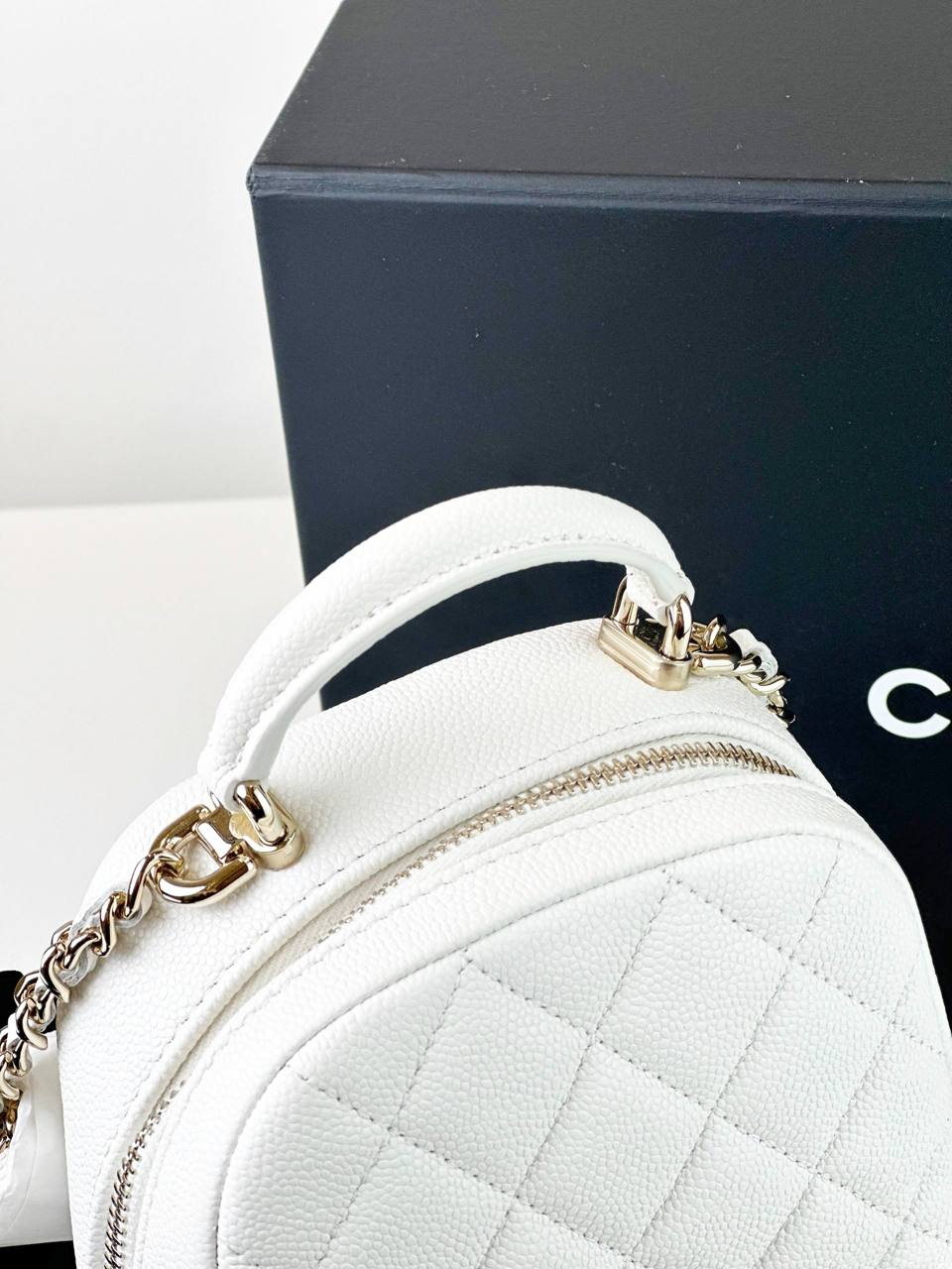 CHANEL WHITE QUILTED CAVIAR 24C MINI BACKPACK GHW