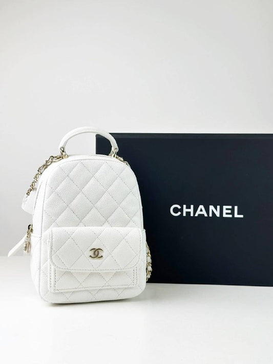 CHANEL WHITE QUILTED CAVIAR 24C MINI BACKPACK GHW