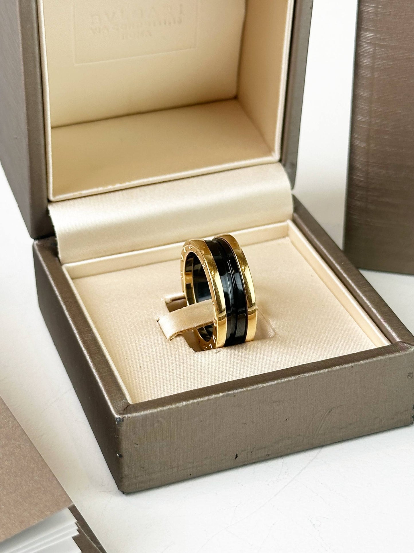BVLGARI B.ZERO1 TWO BAND 18K GOLD AND BLACK RING