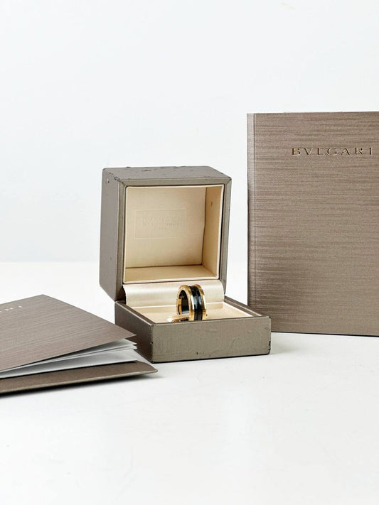 BVLGARI B.ZERO1 TWO BAND 18K GOLD AND BLACK RING