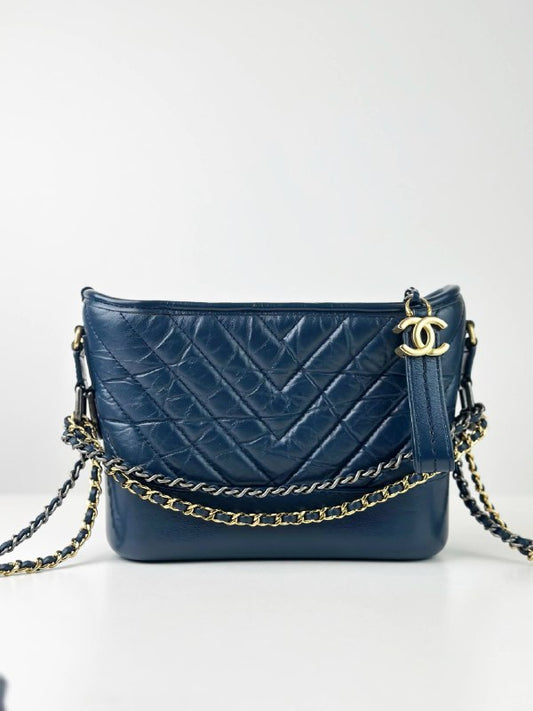 CHANEL GABRIELLE HOBO CHEVRON BLUE SMALL SHOULDER BAG