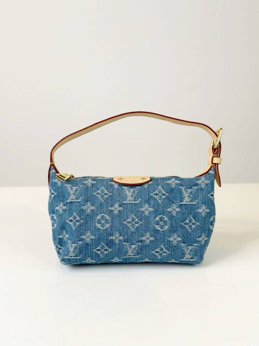 LOUIS VUITTON MONOGRAM REMIX POCHETTE HILLS DENIM SHOULDER BAG