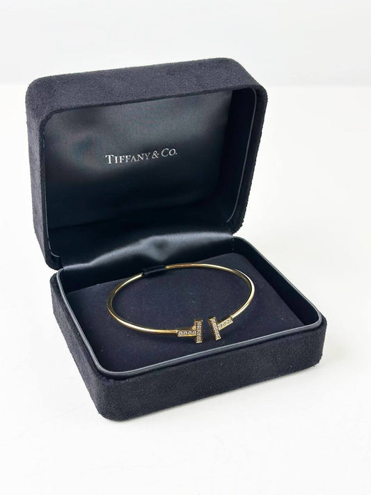 TIFFANY & CO. T WIRE YELLOW GOLD DIAMOND BRACELET