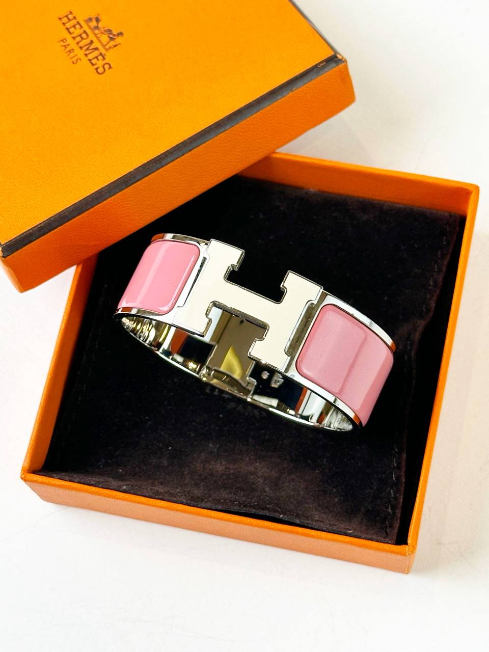 HERMES CLIC CLAC H WHITE PINK BRACELET