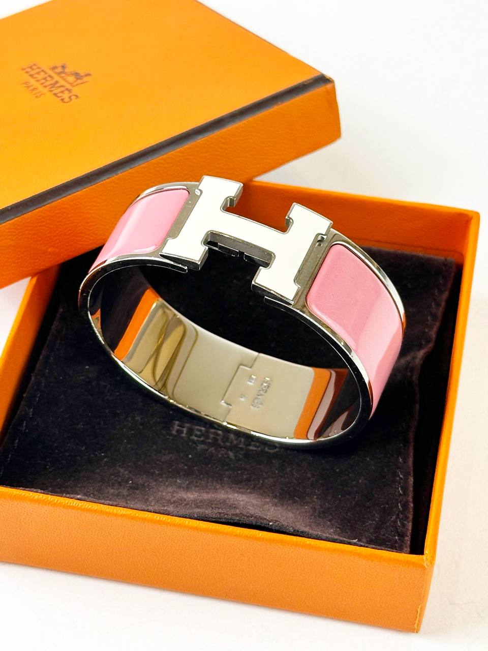 HERMES CLIC CLAC H WHITE PINK BRACELET