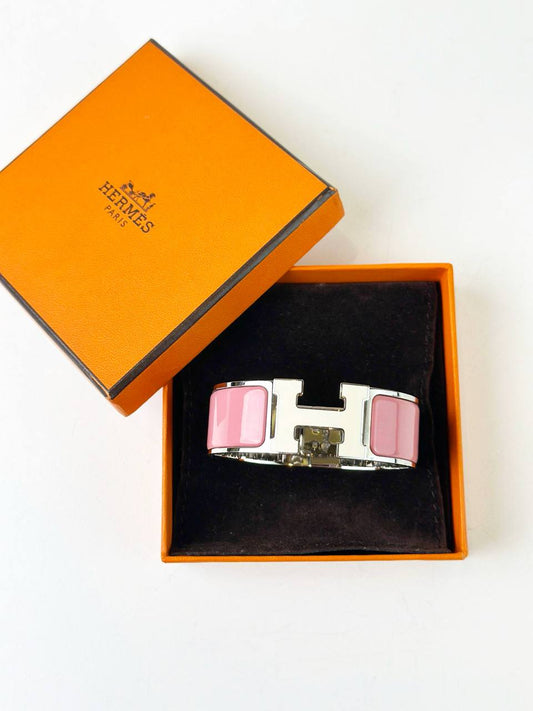 HERMES CLIC CLAC H WHITE PINK BRACELET