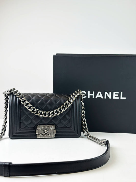 CHANEL LE BOY SMALL FLAP BLACK SHOULDER BAG SHW