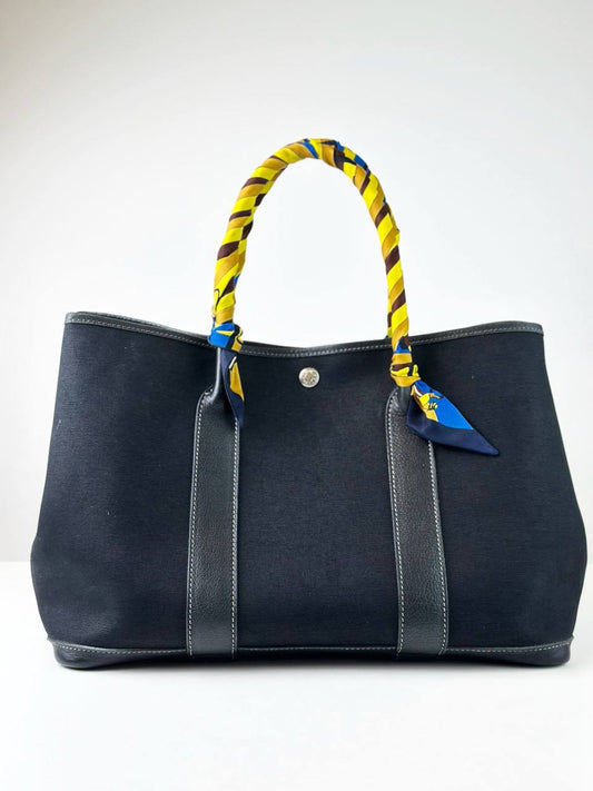 HERMES GARDEN PARTY 36 TOILE BLACK HANDBAG