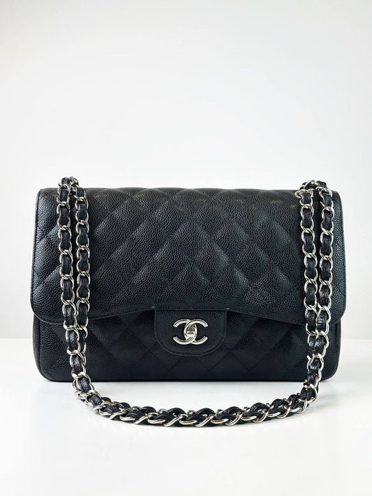 CHANEL CLASSIC FLAP BLACK CAVIAR JUMBO SHOULDER BAG SHW