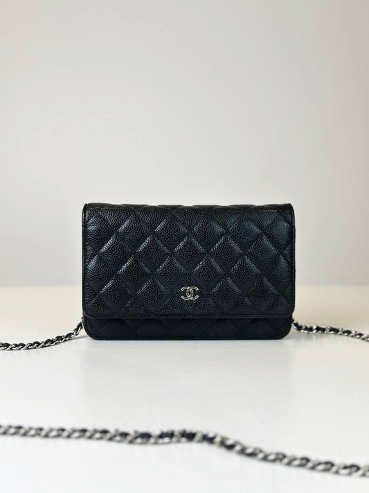 CHANEL CLASSIC CAVIAR BLACK WALLET ON CHAIN SHW