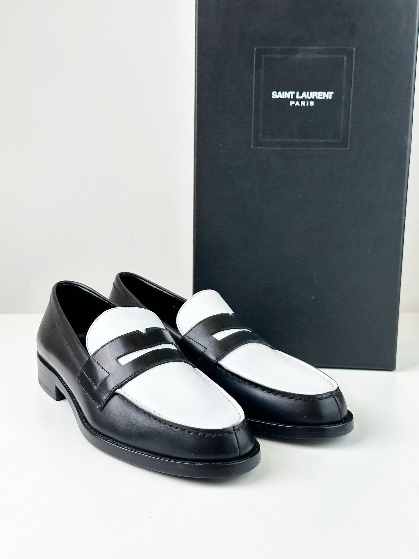 YSL BLACK WHITE PENNY LOAFERS