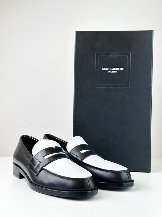 YSL BLACK WHITE PENNY LOAFERS