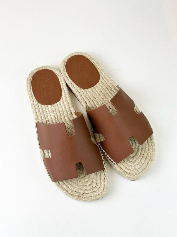 HERMES ANTIGUA ESPADRILLE BROWN SANDALS