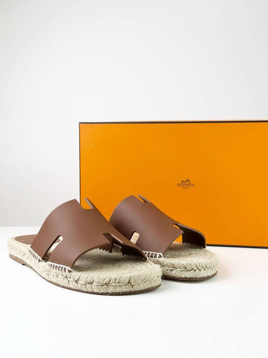 HERMES ANTIGUA ESPADRILLE BROWN SANDALS