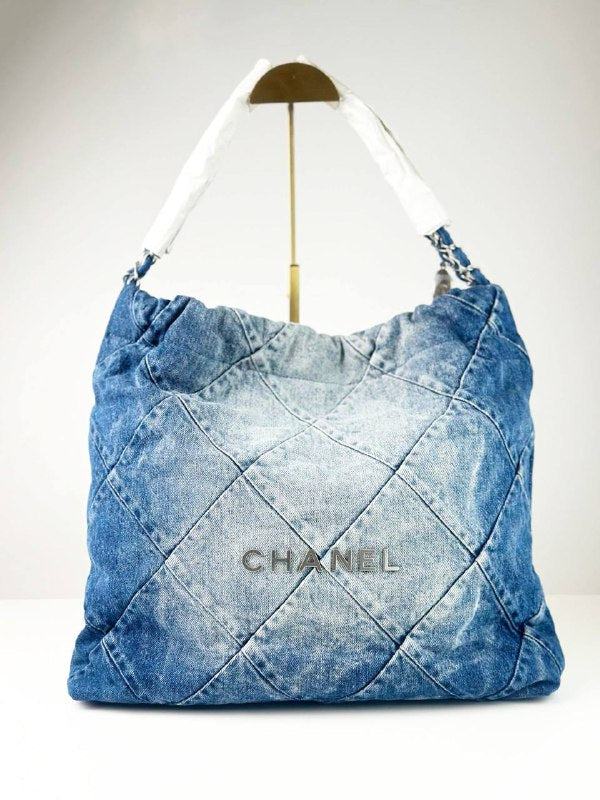 CHANEL 22 DENIM MEDIUM SHOULDER BAG WITH POUCH