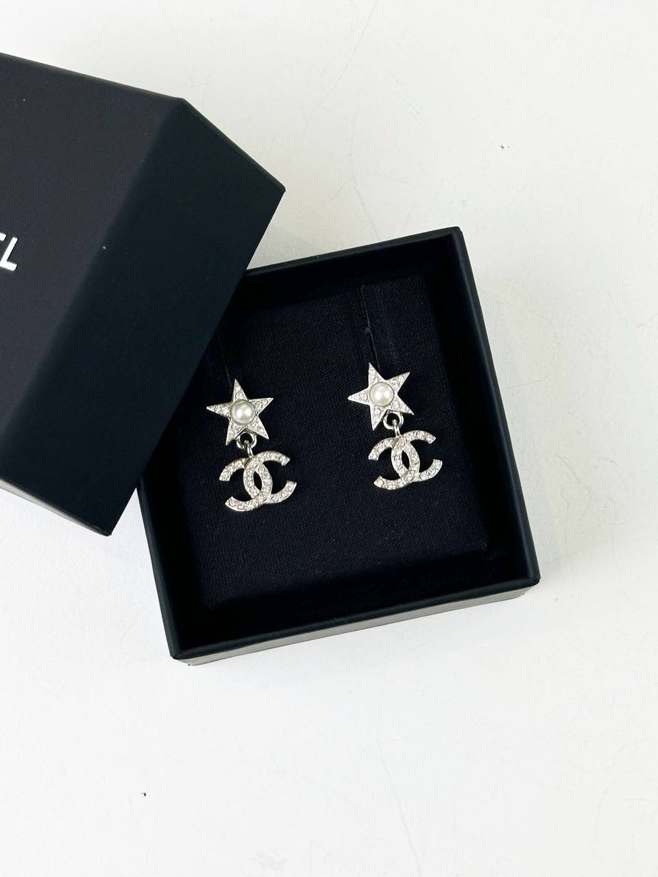 CHANEL CC CRYSTAL STAR DROP EARRINGS