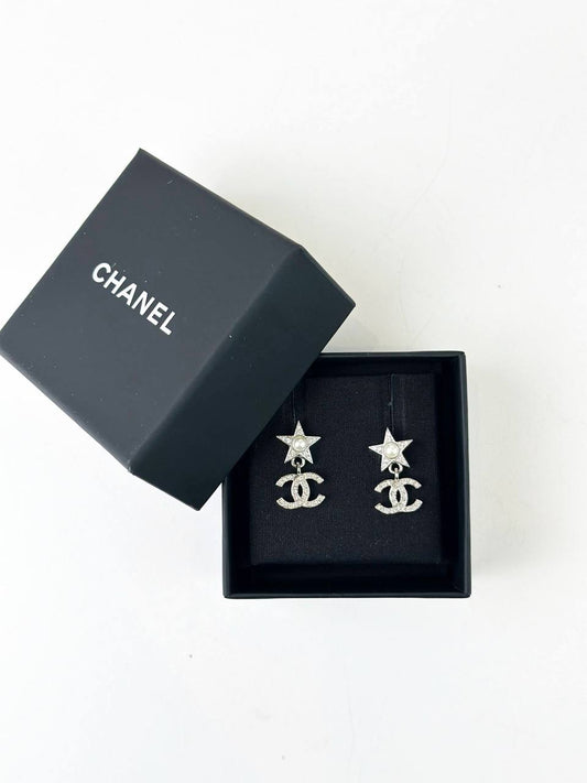 CHANEL CC CRYSTAL STAR DROP EARRINGS