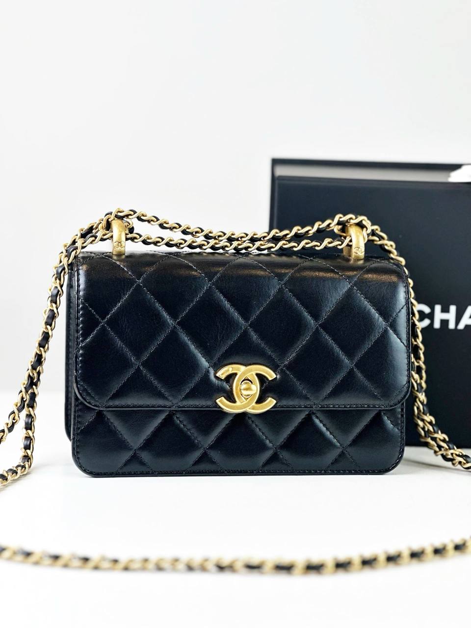 CHANEL 24C MINI FLAP BLACK CROSSBODY BAG